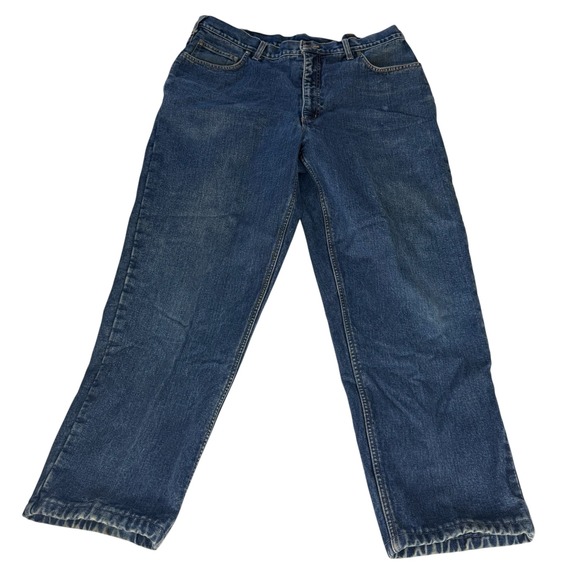 Lands' End Other - Lands End Square Rigger Flannel Lined Jeans Mens 38x29 Blue Plaid Denim Straight